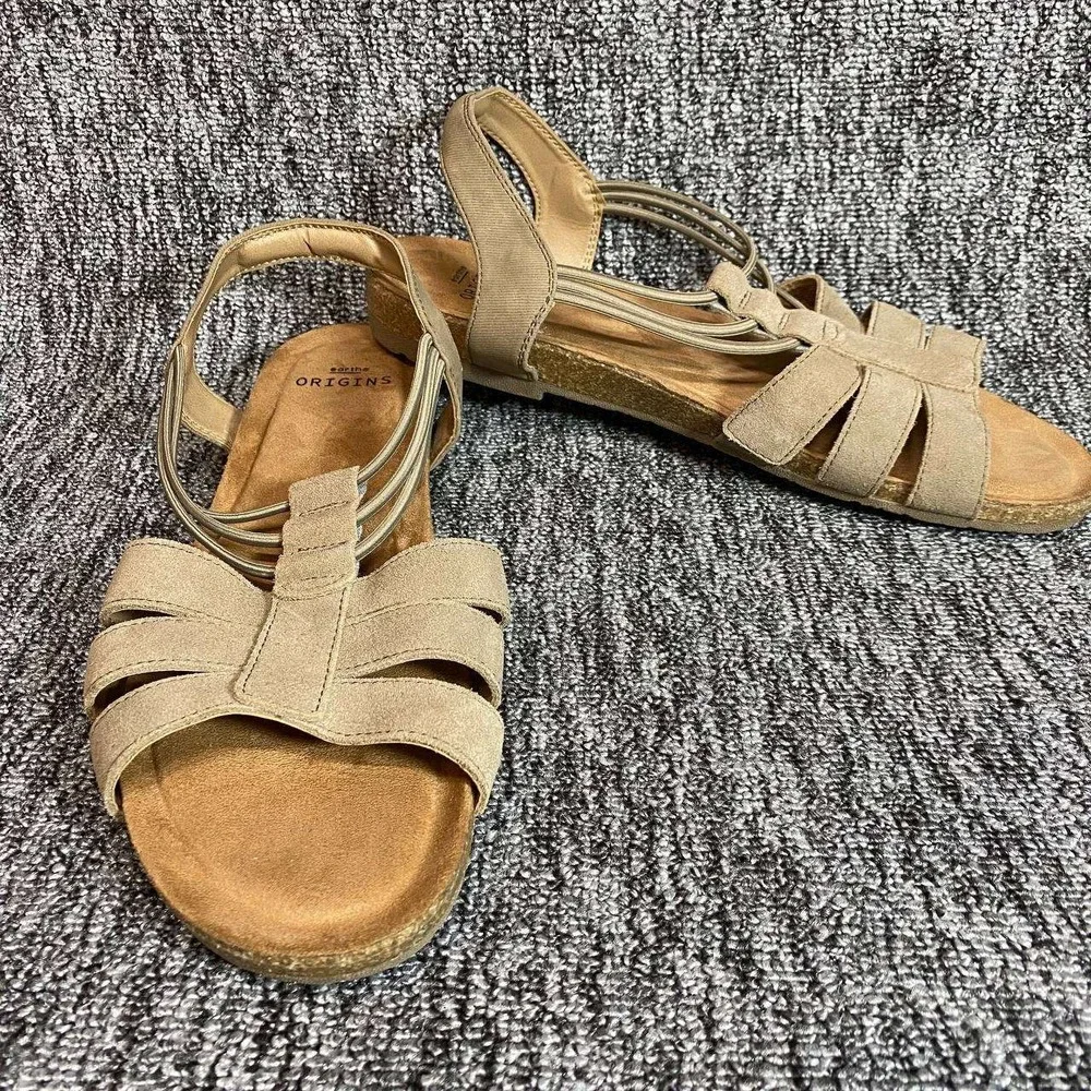 Earth Origins Laney Sandals Womens 11 Sedona Brown Suede Slingback Comfort